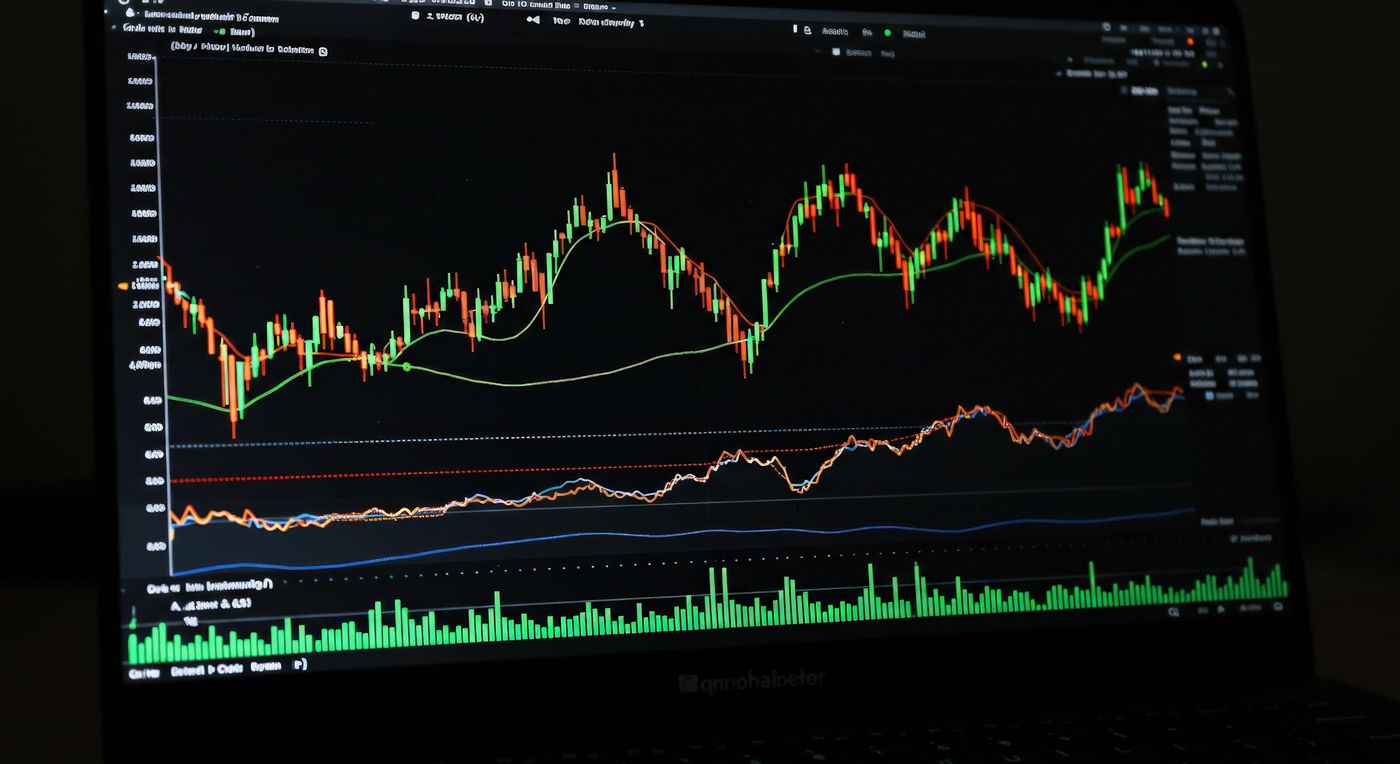 Stock market analysis on laptop display screen financial data ...
