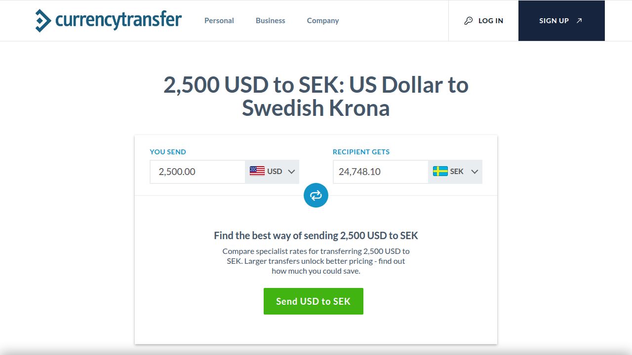 2,500 USD to SEK: Convert US Dollar to Swedish Krona