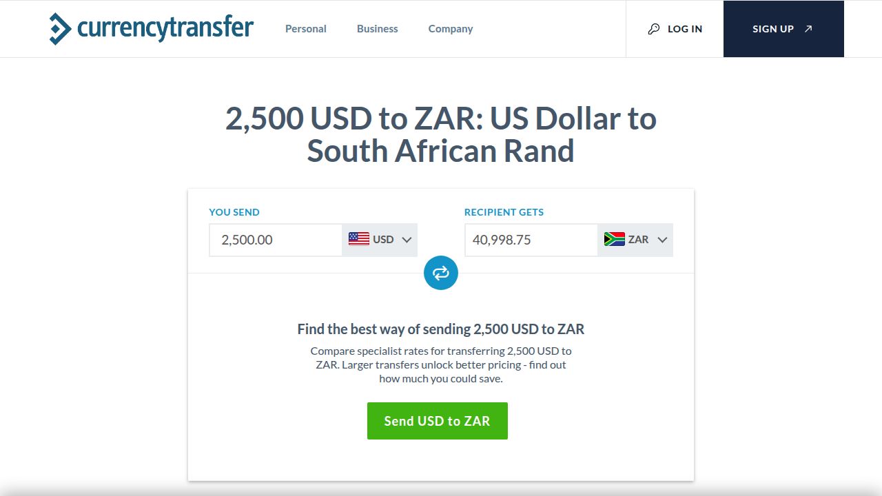 2,500 USD to ZAR: Convert US Dollar to South African Rand